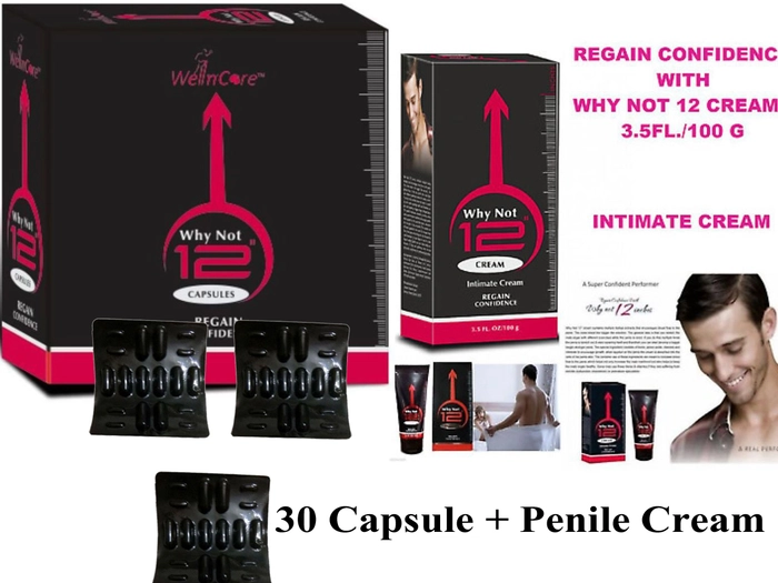 Why Not 12 Cream+ Why Not 12 Capsule -30 Capsules or L Arginine Sachet (combo Kit)