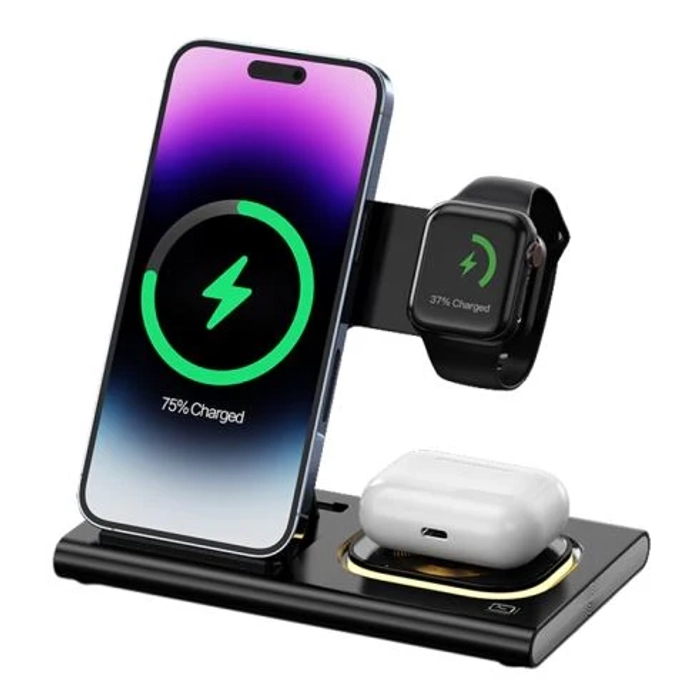 MULTIFUNCTIONAL FOLDABLE 4-IN-1 WIRELESS CHARGER WITH LED LIGHT