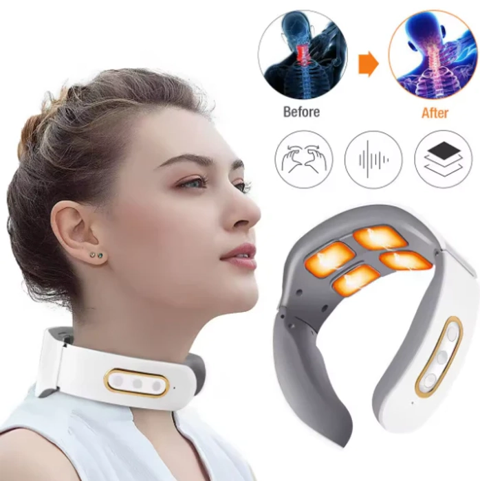 4 HEADS NECK MASSAGER WITH HEAT, RECHARGEABLE, PAIN RELIEF