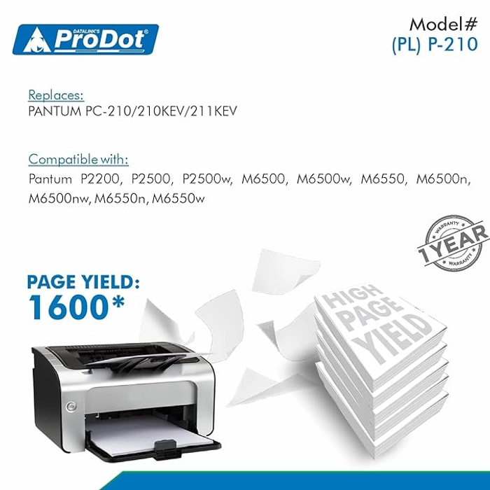 ProDot (PL P-210 Laser Toner Cartridge Compatible with PANTUM PC-210/210KEV/211KEV P2200, P2500, P2500w, M6500, M6500w, M6550, M6500n, M6500nw, M6550n, M6550w Printers (Pack of 01)