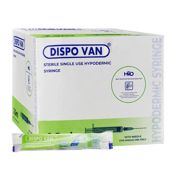 Dispovan Syringe with Needle - 24G x 1Inch Pack of 100