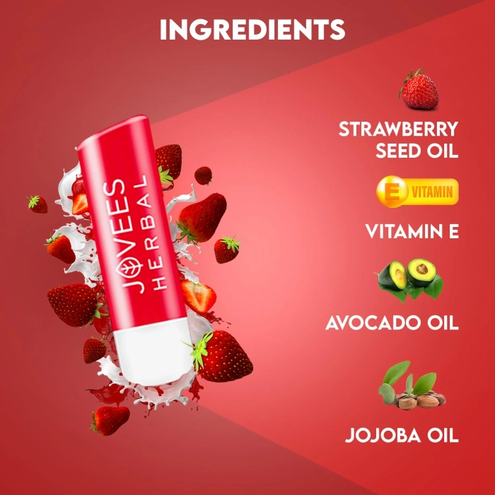 Jovees Strawberry High Gloss Lip Balm With Vit.E for soft Lips