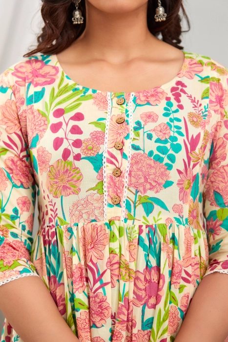Floral Printed Cotton Maternity Dress for Women with Front Button Detailing