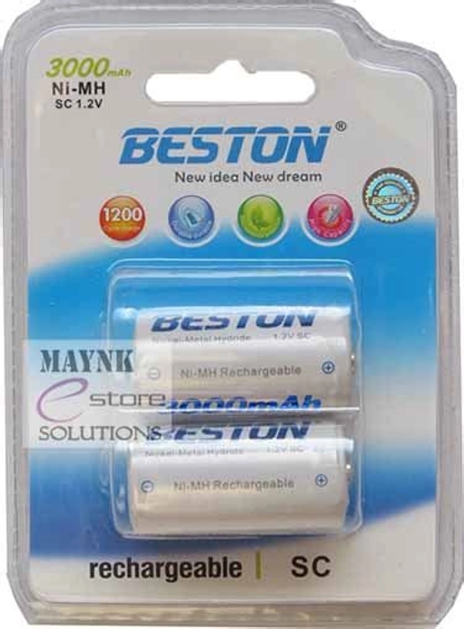 2 SC Beston Rechargeable Batteries 3000 mAh Ni-MH Nickel Metal Hydride Sub C