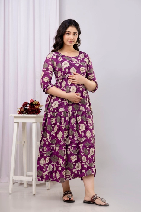 Henal Maternity Dress – Purple Floral Maxi