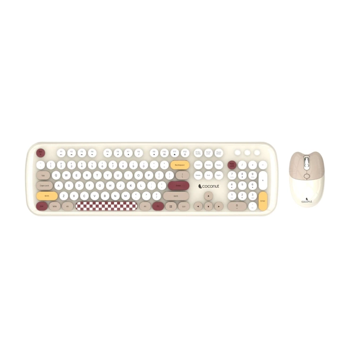 Coconut Daisy Retro Wireless Keyboard & Mouse Combo with Typewriter Round Keys, Dual Wireless Mode (Bluetooth + 2.4GHz), Silent Keys, Multi-Device Support – Available in 3 Aesthetic Colors