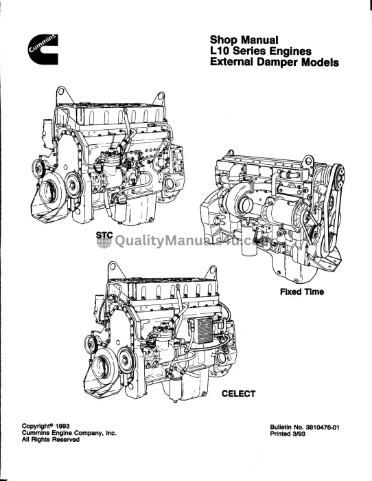 KOMATSU L10 Series Engines Shop Manual Publication No 3810476 Download PDF