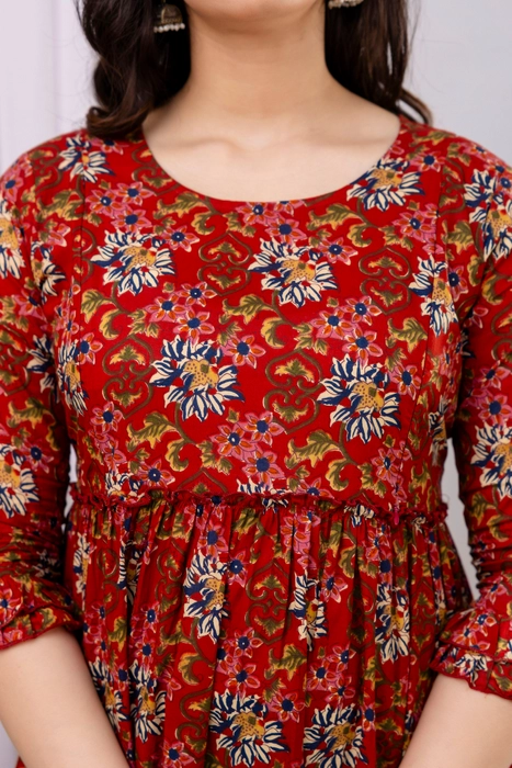 Red Floral Anarkali Maxi Dress – Graceful Ethnic Wear for Every Occasion