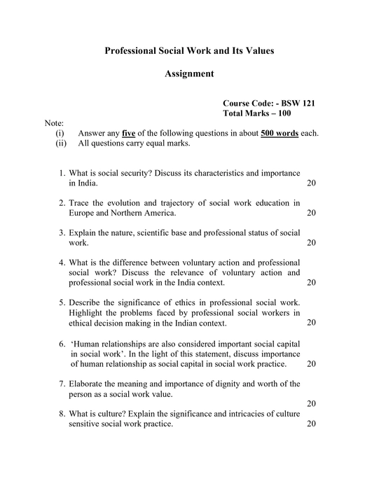 BSW - 121 EM Handwritten Assignment Hardcopy