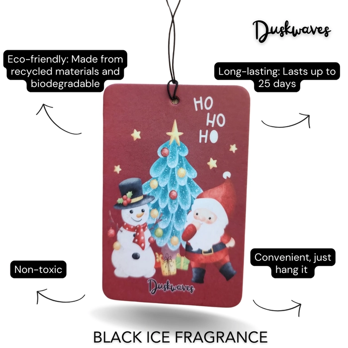 DuskWaves Christmas Edition Scented Air Fresheners - Eco-Friendly & Handmade - Long-Lasting - Pack of 2 Hanging Fresheners (Black Ice and Lavender)