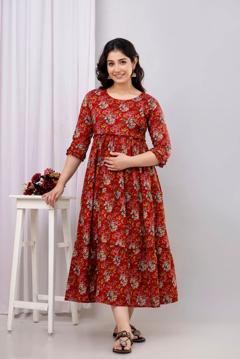 Red Floral Anarkali Maxi Dress – Graceful Ethnic Wear for Every Occasion