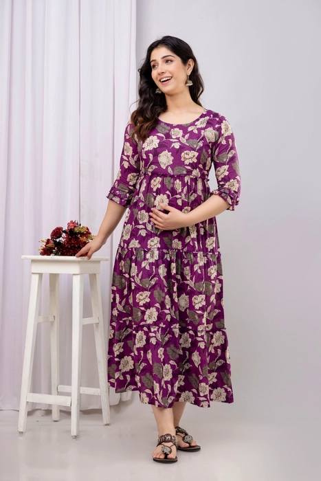 Henal Maternity Dress – Purple Floral Maxi