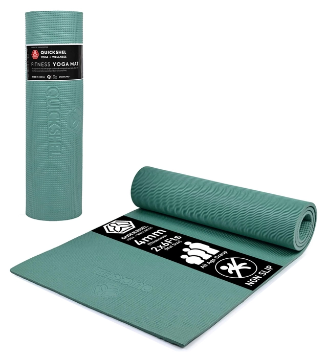 QUICK SHEL Yoga Mat - 4mm Thick, Anti-Skid, Water/Dirt Proof, Lightweight Exercise Mat for Men, Women & Kids | Textured Surface | Color - Green | Material - EVA | 2x6ft Size (Army Green)