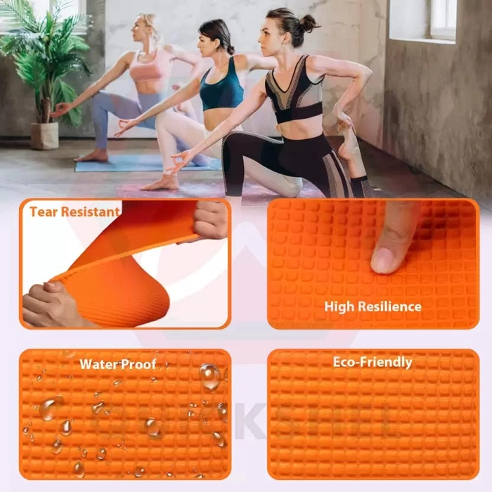 Quick Shel Yoga mats Exercise Mat Anti-Skid Water/Dirt Proof Lightweight easy to Carry gym workouts for men women children with Carry Strap (2Fts x 6Fts) (4mm Thickness) (Orange)