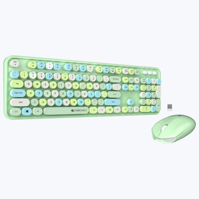 Zebronics ZEB-Companion 300 Wireless Keyboard & Mouse Combo with Silent Keys, 2.4GHz Nano Receiver, Power Saving Mode & Ergonomic Design – Available in Green ,Blue,Black ,Black & White