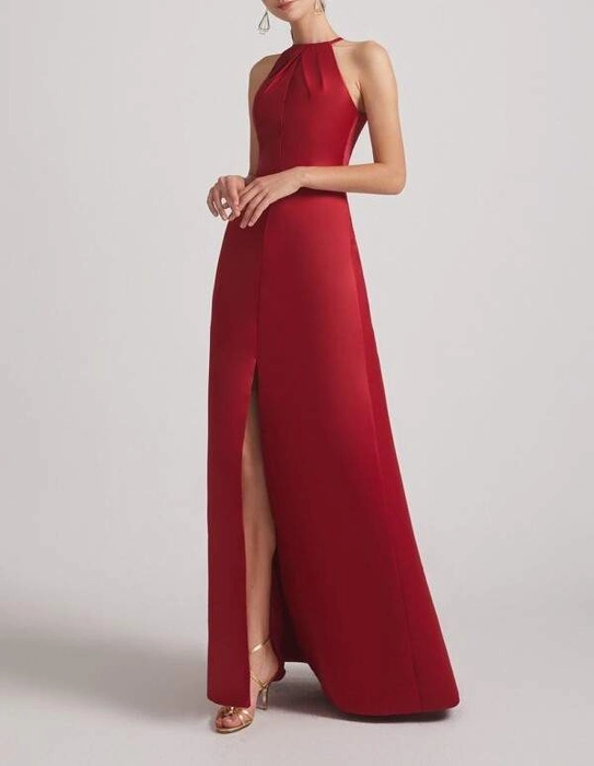 Buy Red Keyhole, Halter, Side Slit Dress