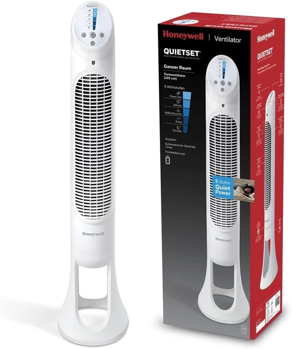 Honeywell - Ventilateur colonne oscillant pour toute la pièce Honeywell QuietSet (5 vitesses, oscillation à 80 °, fonction minuterie, voyants automatiques et télécommande) HY260 Visiter la boutique Ho
