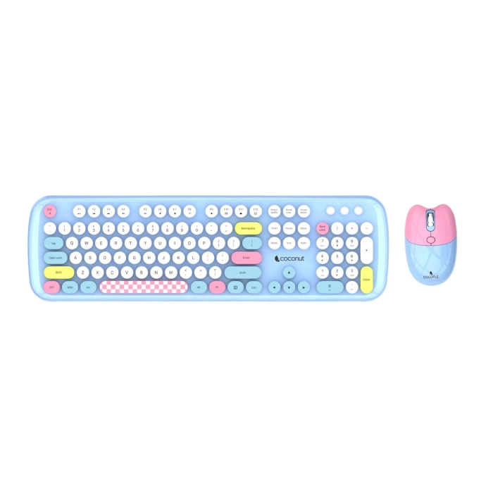 Coconut Daisy Retro Wireless Keyboard & Mouse Combo with Typewriter Round Keys, Dual Wireless Mode (Bluetooth + 2.4GHz), Silent Keys, Multi-Device Support – Available in 3 Aesthetic Colors