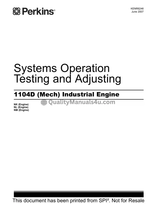 Hyundai Engine PERKINS 1104D Testing & Adjusting Manual Download