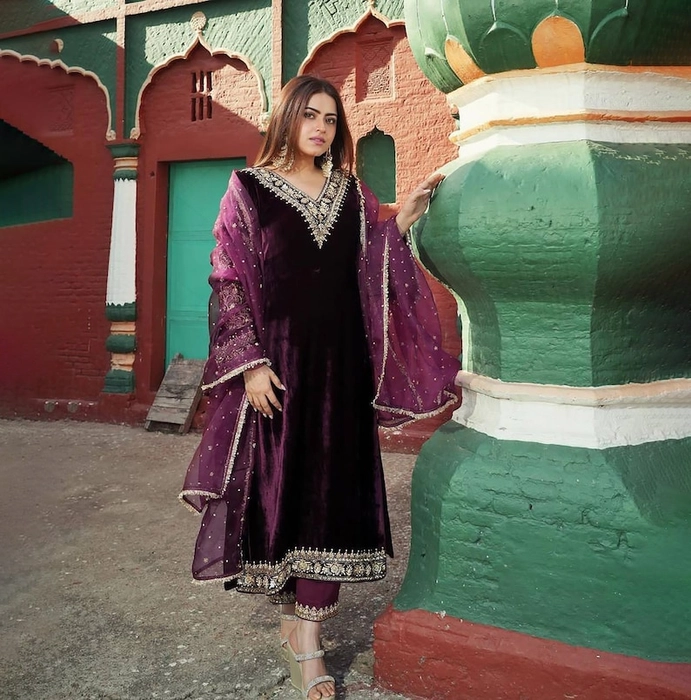 Pakistani Indian Wedding Gown Ethnic Wear Bridal Velvet Gown |  stickhealthcare.co.uk