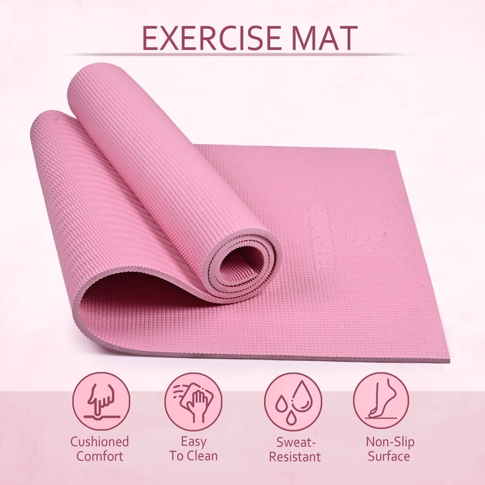 Quick Shel Extra Thick 8mm Thickness Yoga mats Exercise Mat Anti-Skid Water/Dirt Proof Lightweight easy to Carry for home and gym workouts for men women children with Carry Strap (Pink) (2fts x 6fts)