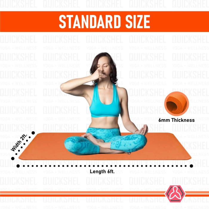 Quick Shel Yoga mats Exercise Mat Anti-Skid Water/Dirt Proof Lightweight easy to Carry for home and gym workouts for men women children with Carry Bag (Orange) (2fts x 6fts) (6mm Thickness)