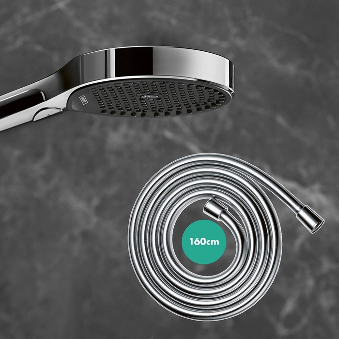 hansgrohe Rainfinity Ensemble support mural et douchette 130 3 jet avec flexible de douche 160 cm, chromé