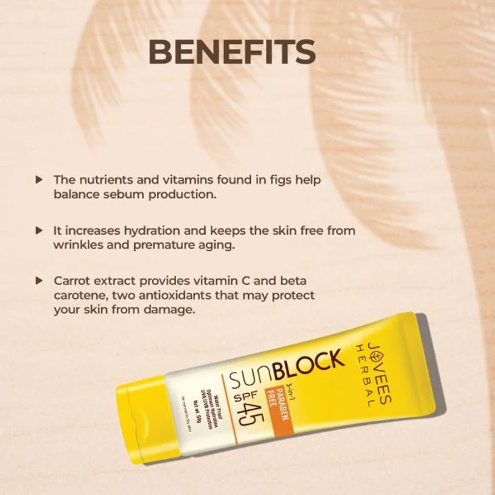 Jovees Sun Block Sunscreen SPF 45 | UVA/UVB Protection | Lightweight