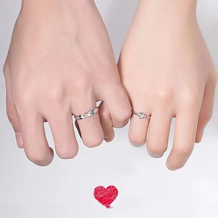 Love Heart Design Silver-Plated Couple Rings – Adjustable 2-Piece Set