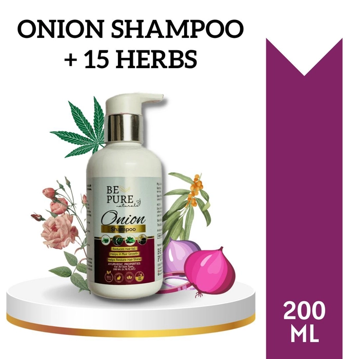 Be Pure Naturals Onion Shampoo with Black Seed for Hairfall and Long Hairs, Reduce Dandruff and Control Hairfall, contains Seabuckthorn, Bramhi, Manjistha and Curry leaf (200ml)