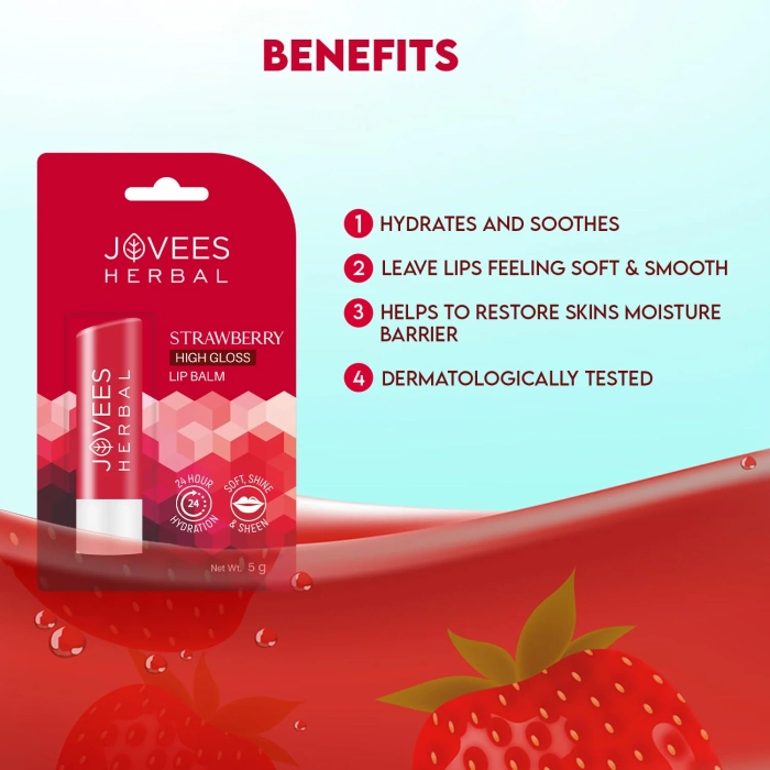 Jovees Strawberry High Gloss Lip Balm With Vit.E for soft Lips