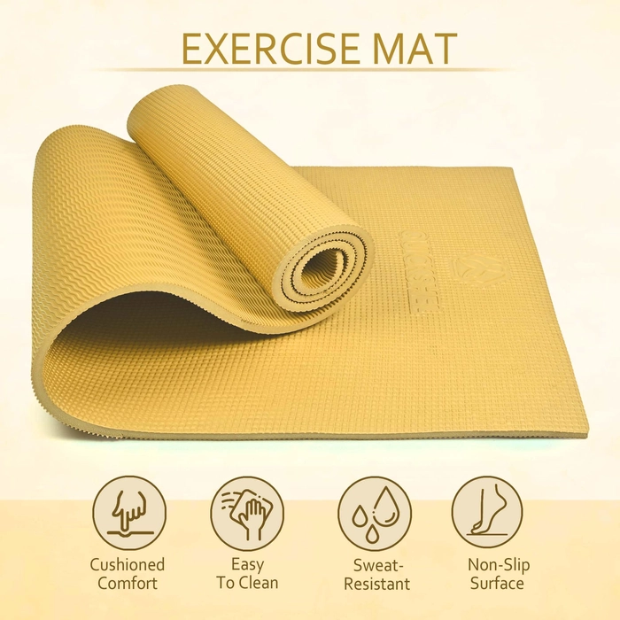 QUICK SHEL Yoga Mat - 4mm Thick, Anti-Skid, Water/Dirt Proof, Lightweight Exercise Mat for Men, Women & Kids | Textured Surface | Color - Green | Material - EVA | 2x6ft Size (Tan)