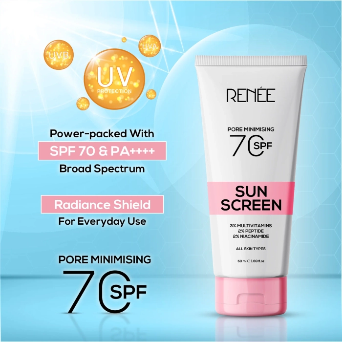 RENEE Pore Minimising Sunscreen SPF 70 with 3% multivitamins, 2% Peptides and 2% Niacinamide