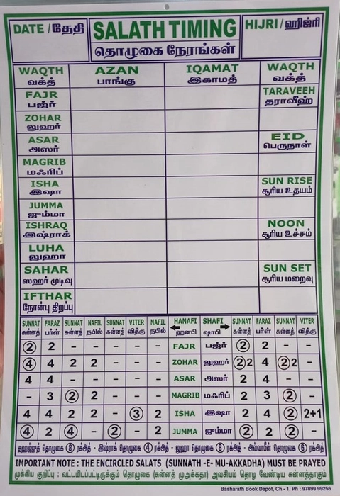 Laminated Awqath Chart