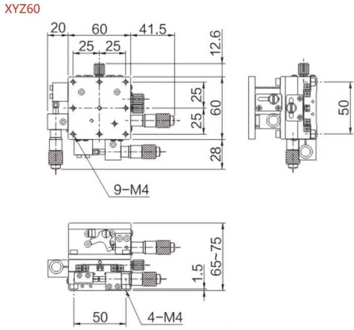 LD60-LM 60x60mm XYZ 3 Axis CNC Optical Manual Linear Slide Translation Stage Trimming Platform