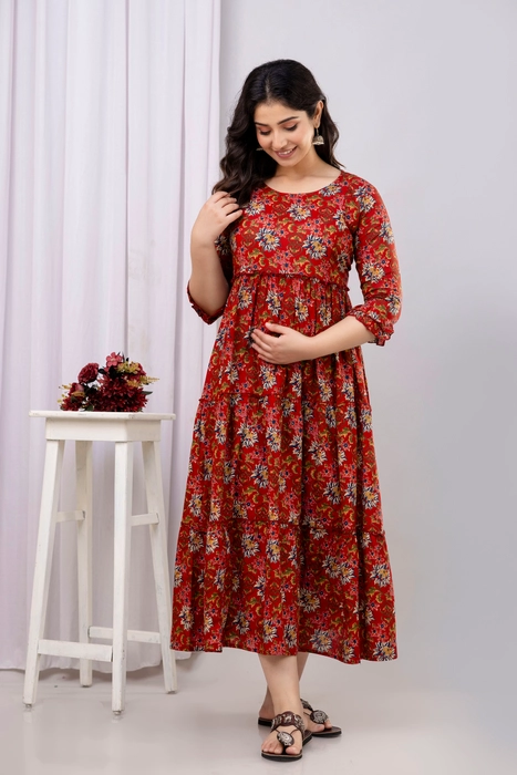 Red Floral Anarkali Maxi Dress – Graceful Ethnic Wear for Every Occasion