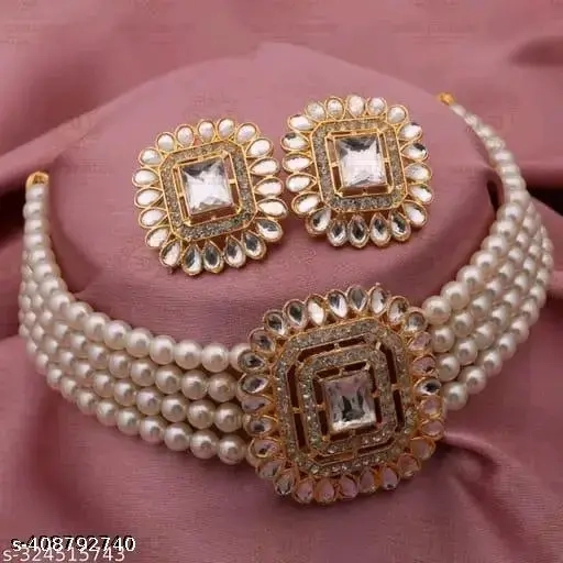 ANUTTAM'S KUNDAN AND CRYSTAL NECKLACE CHOOKER SET FOR WOMEN&GIRL