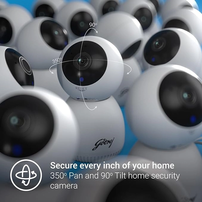 Godrej Security Solutions EVE PRO panTilt Smart WiFi Security Camera for Home with 350 Degree 3MP (HD) | 2-Way Audio | Night Vision | Smart Motion Tracking | Humanoid Detection, Alarm System, White