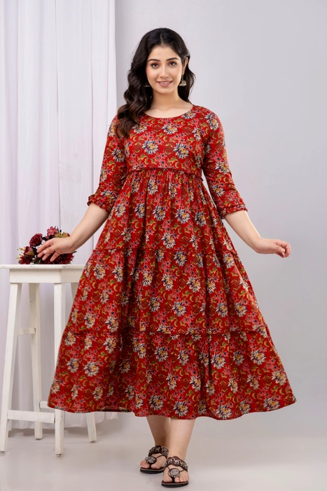 Red Floral Anarkali Maxi Dress – Graceful Ethnic Wear for Every Occasion