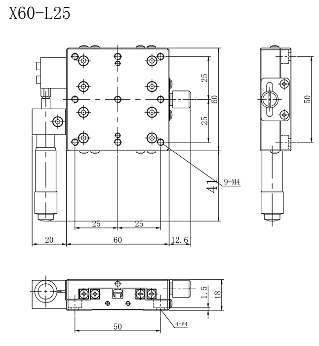 Single Translation Stage-60mm-25mm Travel