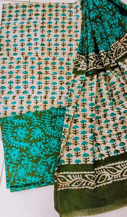 pure Cotton Battik Print Hand Dyed Ethnic Daily Festival Office 3 piece Suits Set Dress Material for women