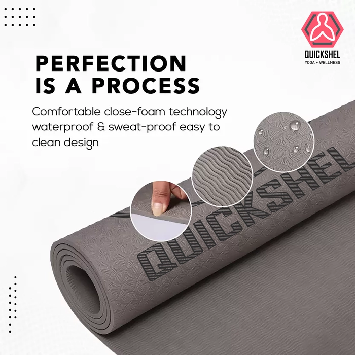 Quick Shel Lightweight,Anti-Slip,Soft EVA Mat with Carry Bag for Women & Men,Gym & Exercise Grey 6 mm Yoga Mat