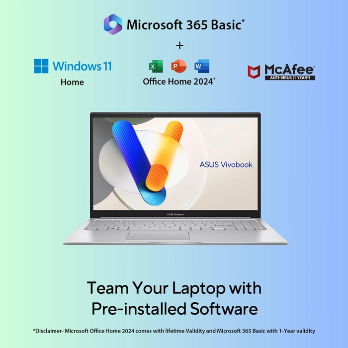 ASUS Vivobook 15, 15.6" FHD , Intel Core i3-1315U, (16GB RAM/512GB SSD/Intel® UHD/Win 11/M365 Basic (1Year)*/Office Home 2025/Cool Silver/1.70 kg), X1504VA-NJ2324WS