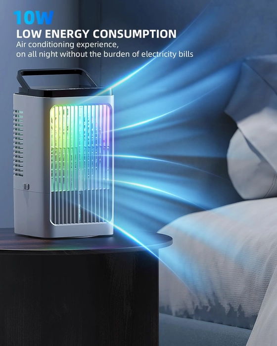 1200ML Rafraichisseur d'air portable Silencieux 5 en 1 avec 90° Oscillation, 4 Vitesses, 2 Modes de Brumisation, Chambre à Coucher, Minuteries, Bureau, Cuisine
