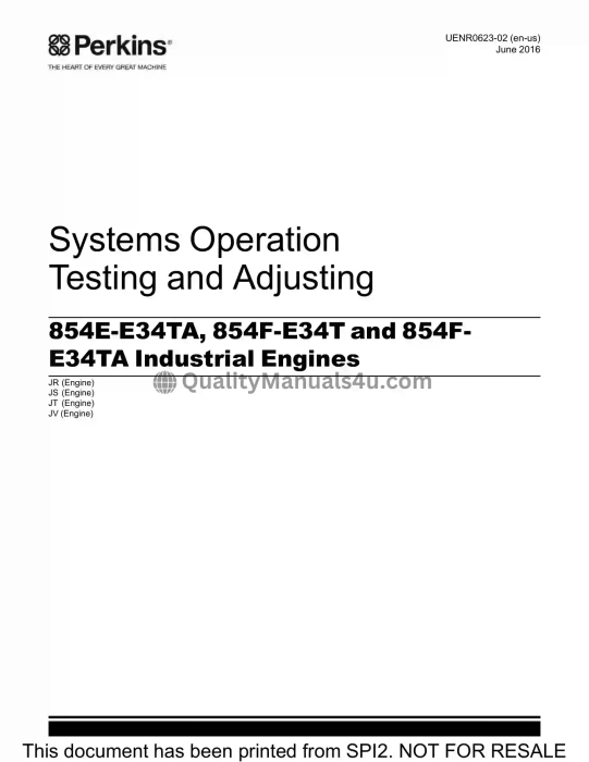 Hyundai Engine PERKINS 854F 854E Testing and Adjusting Manual Download