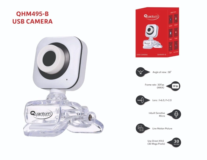 Quantum QHM495B 360 Degree Rotation PC HD Camera with Built-in Microphone