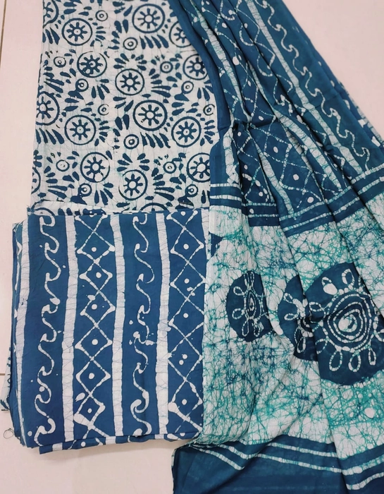 Kutchi Batik Dress Material, Pure Soft Cotton Batik All Over Printed Dress Matreil, 3 piece Set