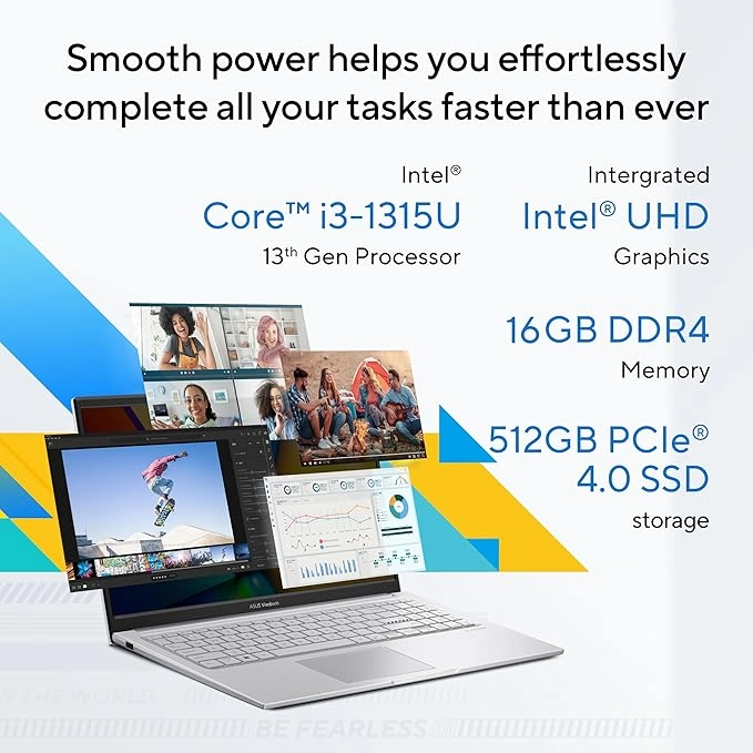ASUS Vivobook 15, 15.6" FHD , Intel Core i3-1315U, (16GB RAM/512GB SSD/Intel® UHD/Win 11/M365 Basic (1Year)*/Office Home 2025/Cool Silver/1.70 kg), X1504VA-NJ2324WS