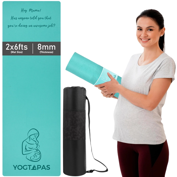 YOGTAPAS EVA +TPE Prenatal Yoga Mat for Pregnant Women 8mm Thick Anti-Skid, Water/Dirt Proof, Lightweight Exercise Mat Home Exercise Fitness | Textured Surface | Color - Army Green | 2x6ft Size