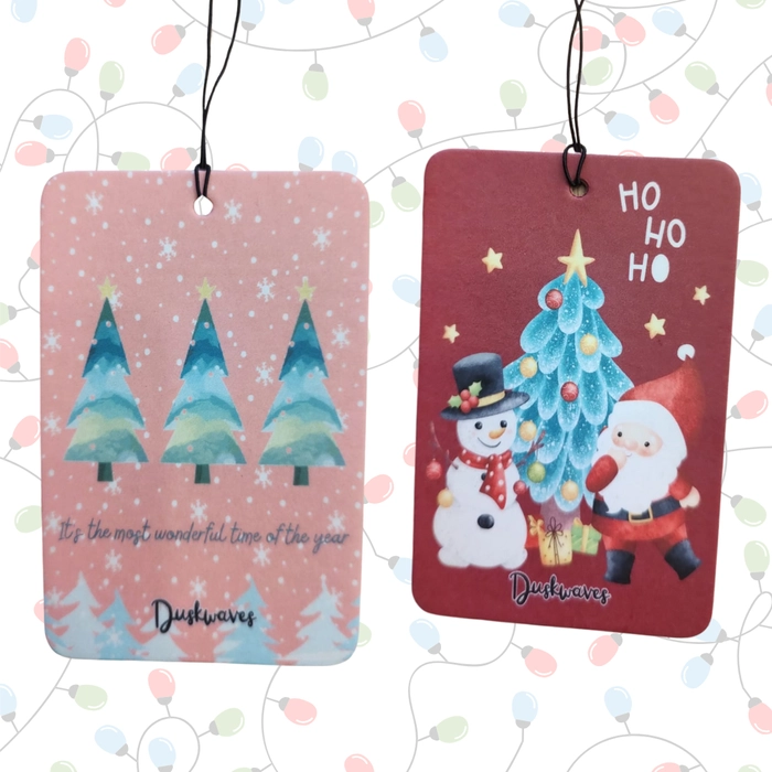 DuskWaves Christmas Edition Scented Air Fresheners - Eco-Friendly & Handmade - Long-Lasting - Pack of 2 Hanging Fresheners (Black Ice and Lavender)